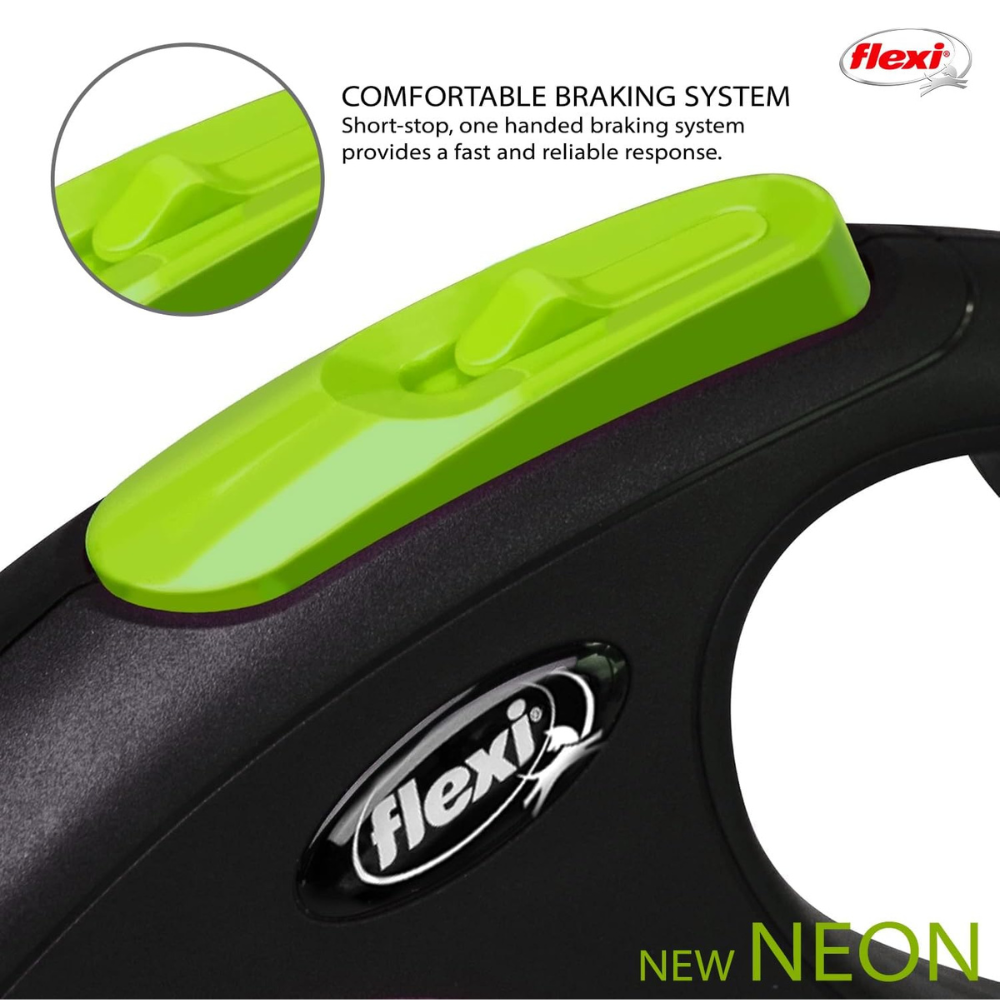 Flexi New Neon Dog Retractable Lead/ Tape/ Small/ 5m/ Green