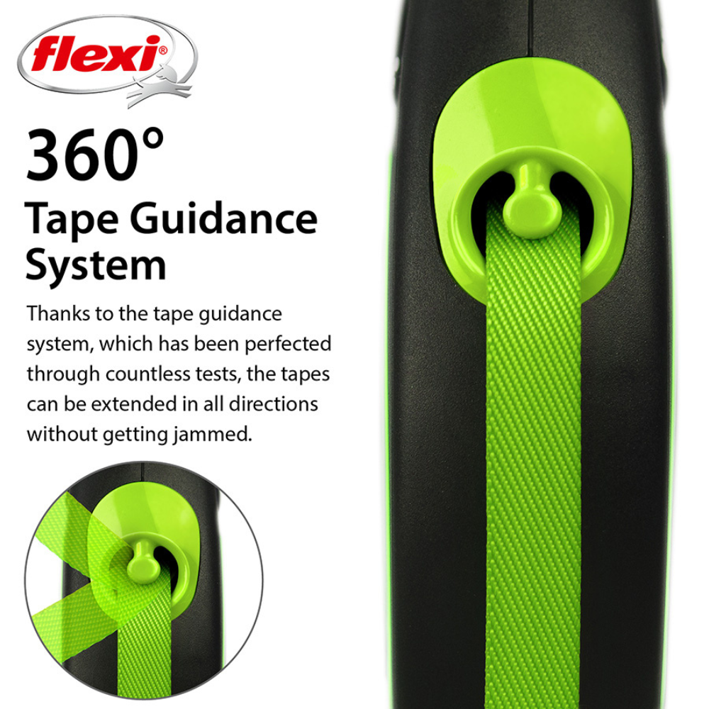Flexi New Neon Dog Retractable Lead/ Tape/ Small/ 5m/ Green