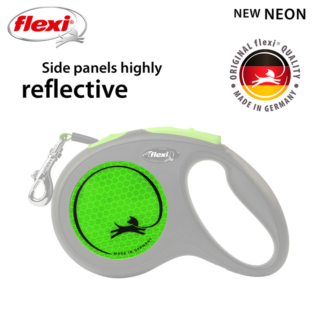 Flexi New Neon Dog Retractable Lead/ Tape/ Small/ 5m/ Green