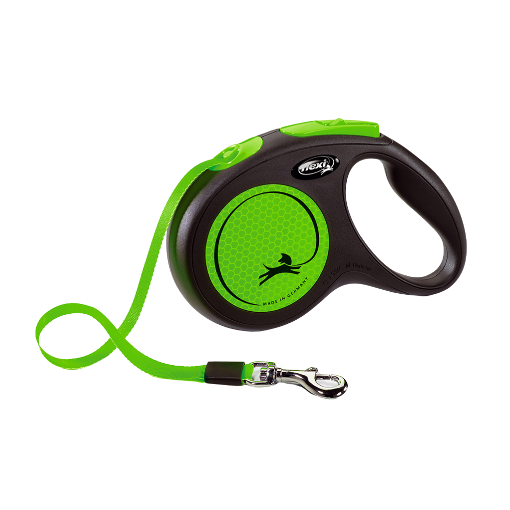 Flexi New Neon Dog Retractable Lead/ Tape/ Small/ 5m/ Green