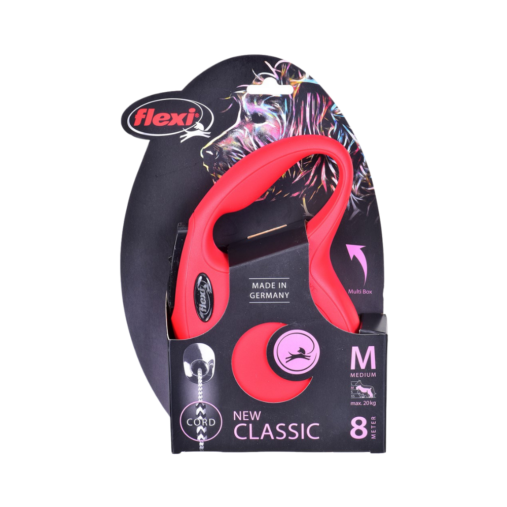 Flexi New Classic Dog Retractable Lead/ Cord/ Medium/ 8m/ Red