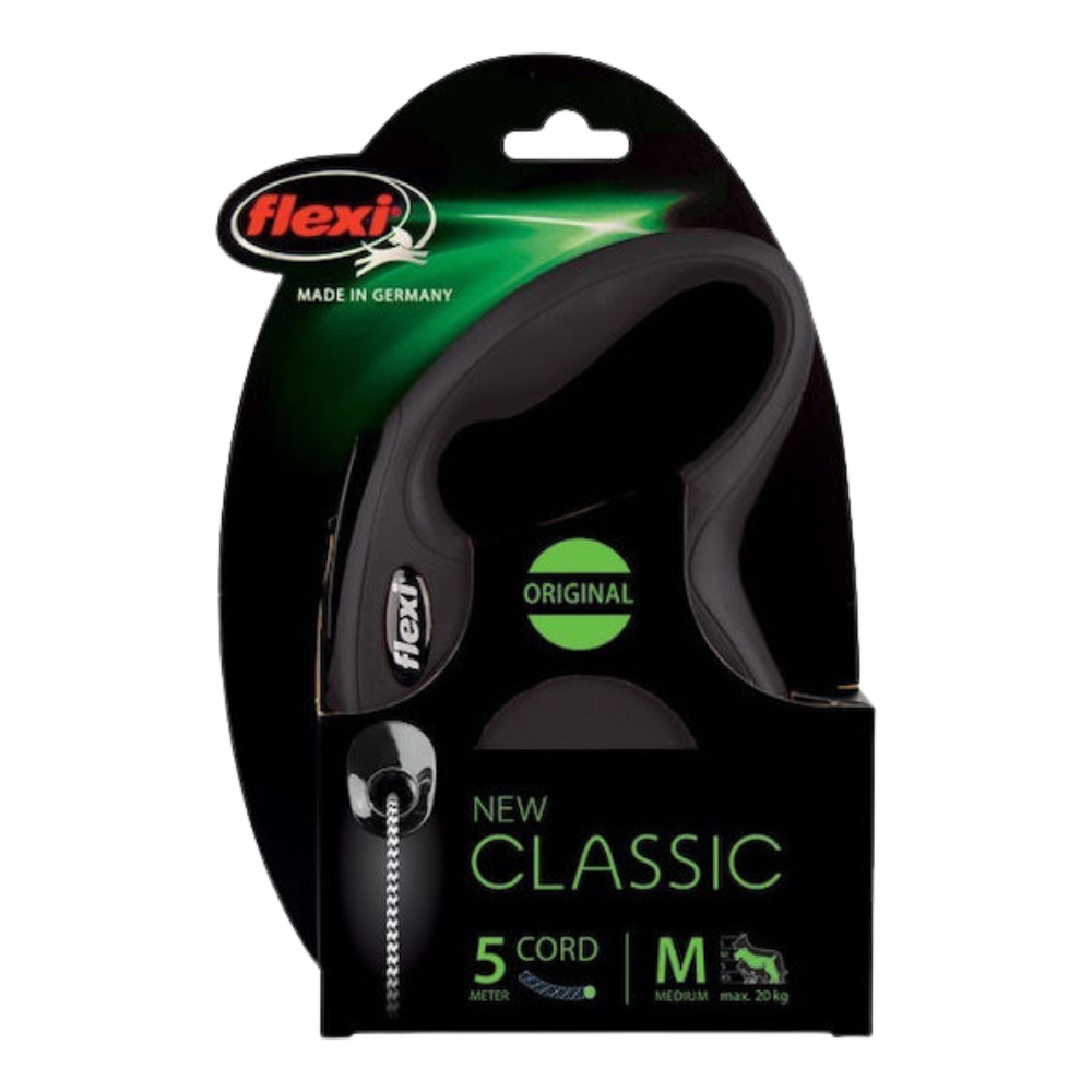 Flexi New Classic Dog Retractable Lead/ Cord/ Medium/ 5m/ Black