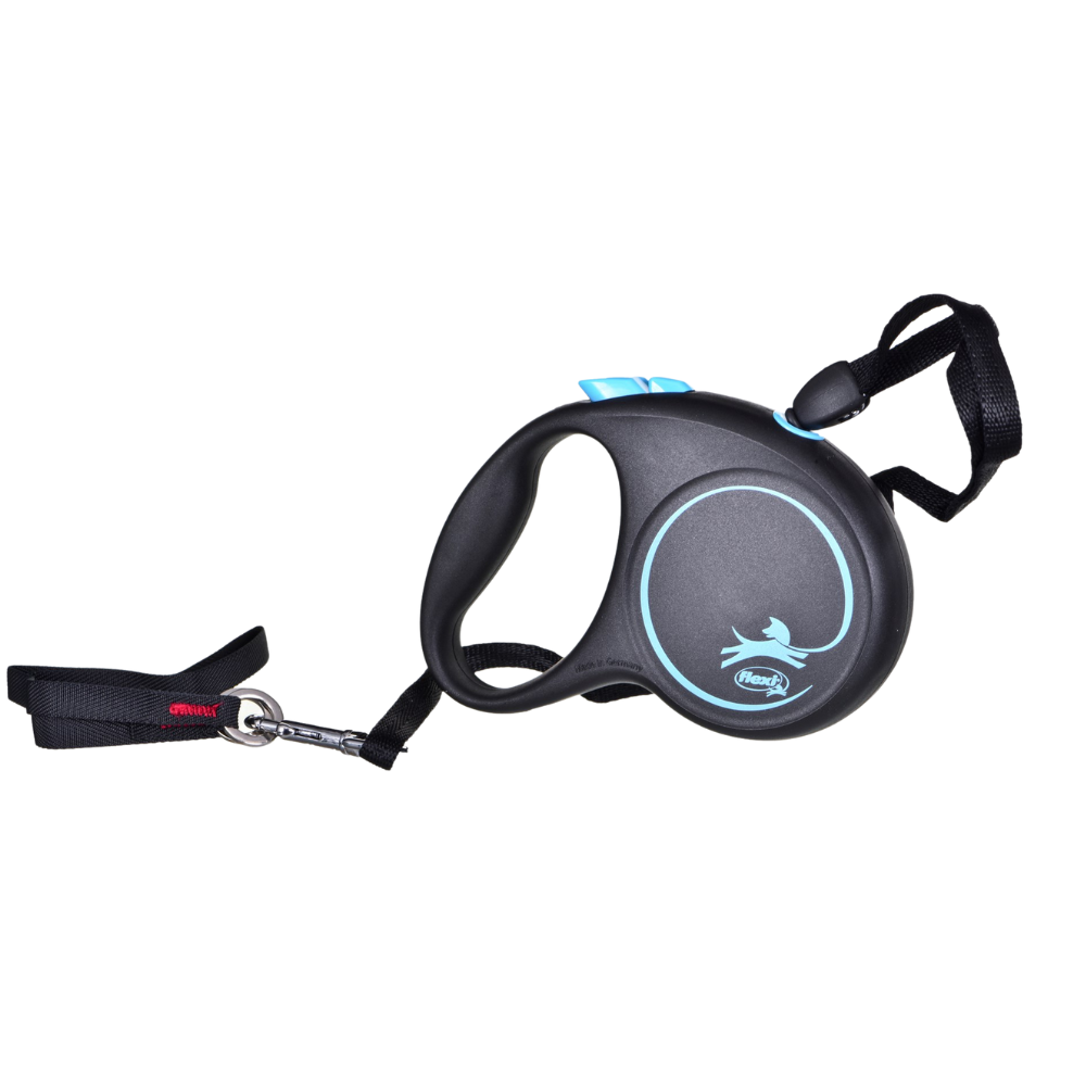 Flexi Black Design Dog Retractable Lead/ Tape/ Small/ 5m/ Black and Blue