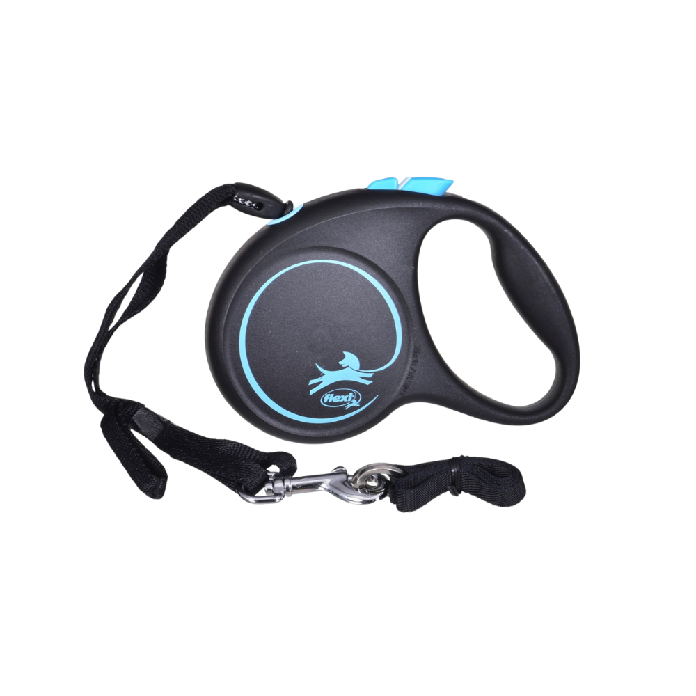 Flexi Black Design Dog Retractable Lead/ Tape/ Small/ 5m/ Black and Blue