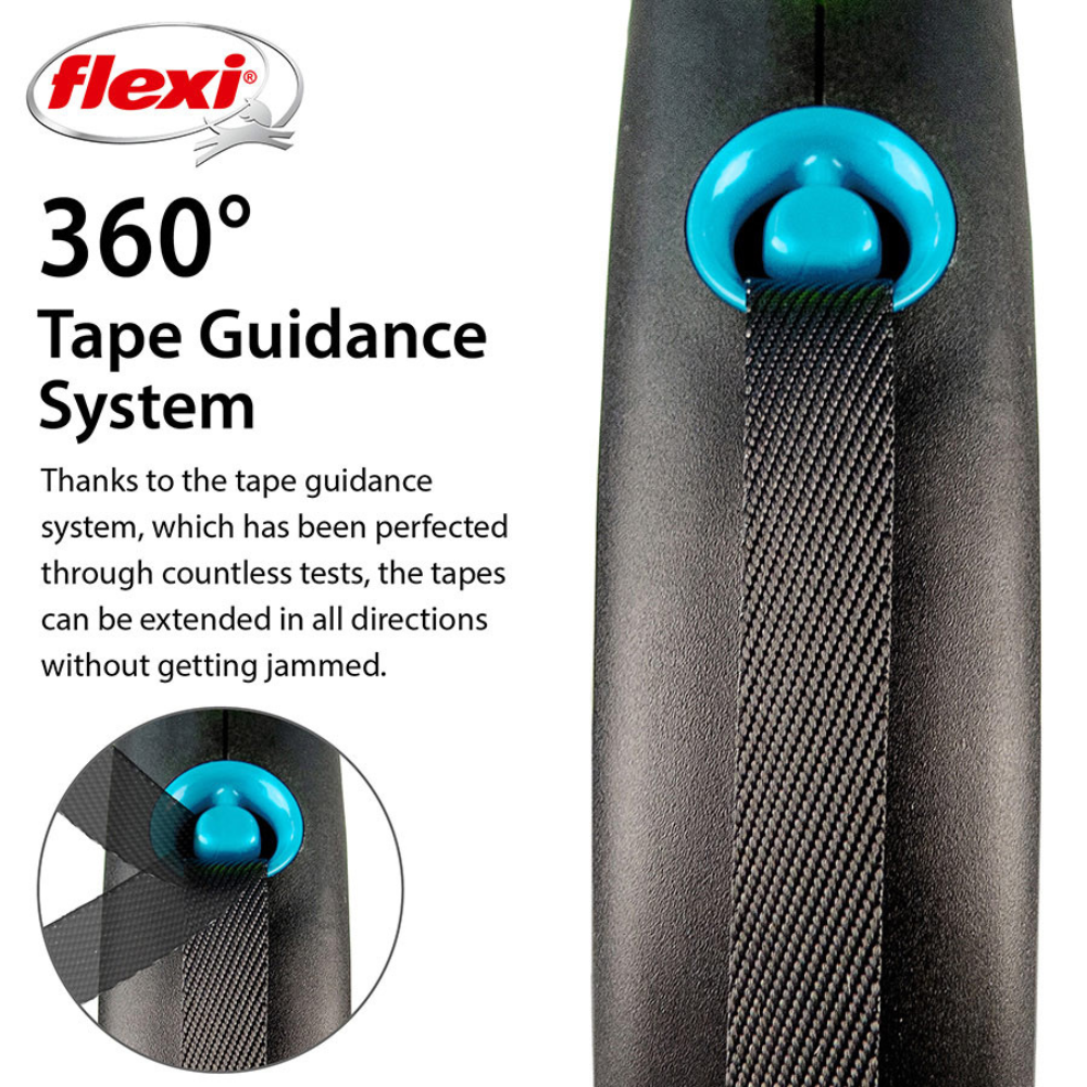 Flexi Black Design Dog Retractable Lead/ Tape/ Small/ 5m/ Black and Blue