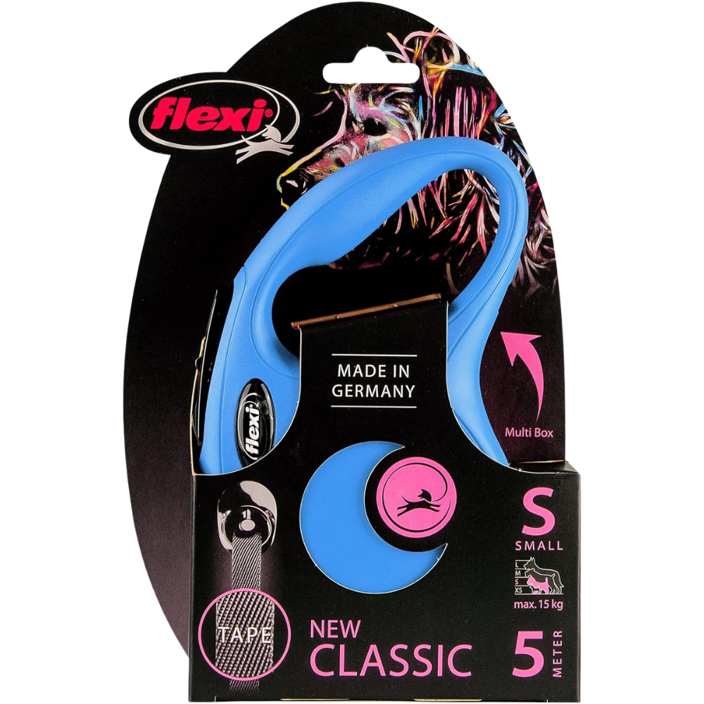 Flexi New Classic Dog Retractable Lead/ Tape/ Small/ 5m/ Blue
