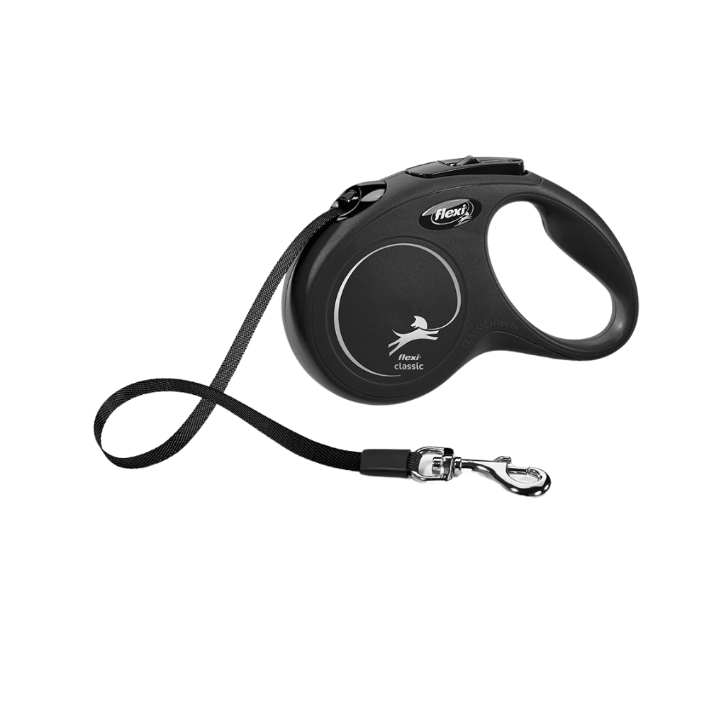 Flexi New Classic Dog Retractable Lead/ Tape/ Small/ 5m/ Black