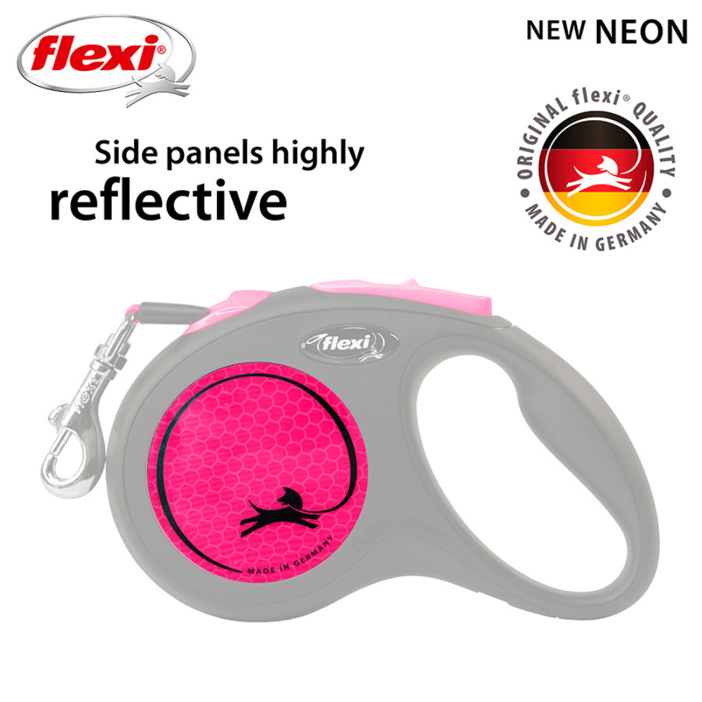 Flexi New Neon Dog Retractable Lead/ Tape/ Small/ 5m/ Pink