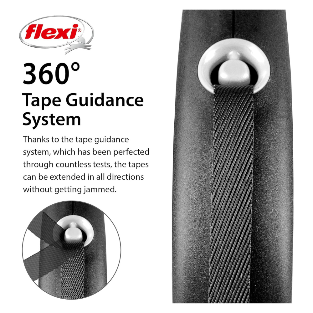 Flexi Black Design Dog Retractable Lead/ Tape/ Small/ 5m/ Black and Silver