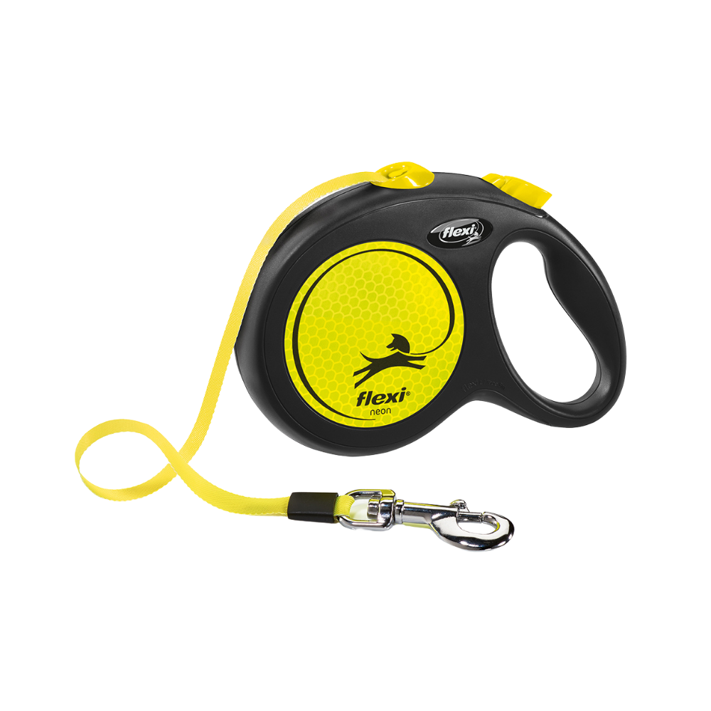 Flexi New Neon Dog Retractable Lead/ Tape/ Large/ 5m/ Yellow