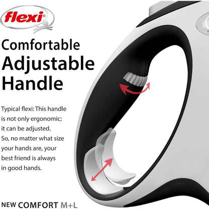 Flexi New Comfort Dog Retractable Lead/ Tape/ Large/ 8m/ Black and Silver