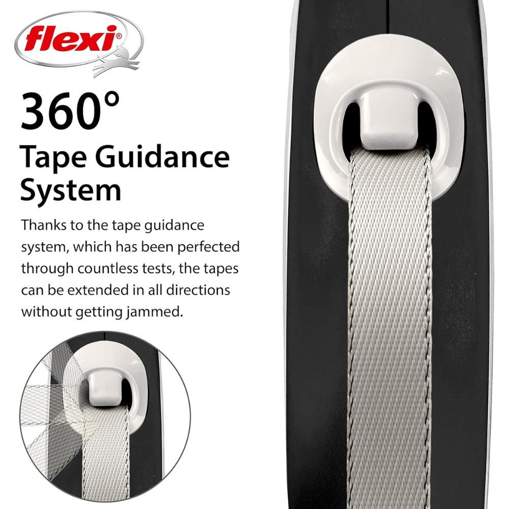 Flexi New Comfort Dog Retractable Lead/ Tape/ Large/ 8m/ Black and Silver