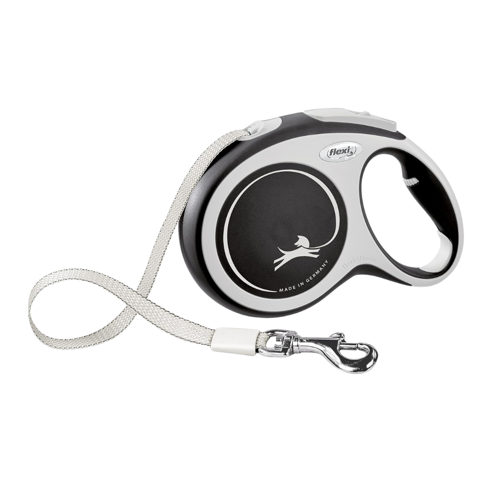 Flexi New Comfort Dog Retractable Lead/ Tape/ Large/ 8m/ Black and Silver