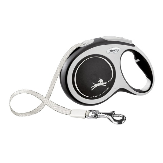 Flexi New Comfort Dog Retractable Lead/ Tape/ Large/ 8m/ Black and Silver