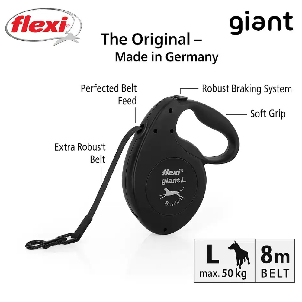Flexi Giant Dog Retractable Lead/ Tape/ Large/ 8m/ Black
