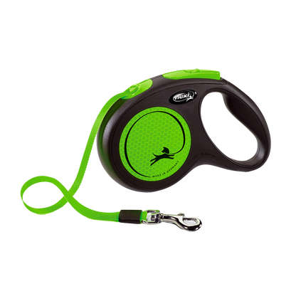 Flexi New Neon Dog Retractable Lead/ Tape/ Small/ 5m/ Green