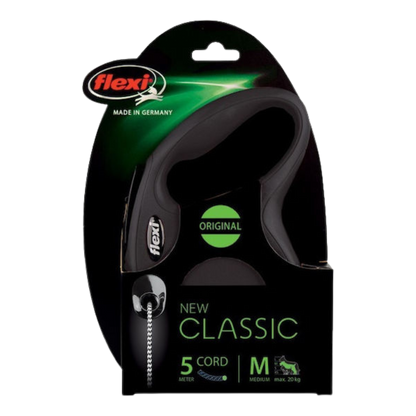 Flexi New Classic Dog Retractable Lead/ Cord/ Medium/ 5m/ Black