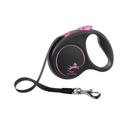 Flexi Black Design Dog Retractable Lead/ Tape/ Small/ 5m/ Black and Pink