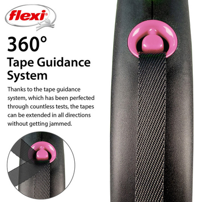 Flexi Black Design Dog Retractable Lead/ Tape/ Small/ 5m/ Black and Pink