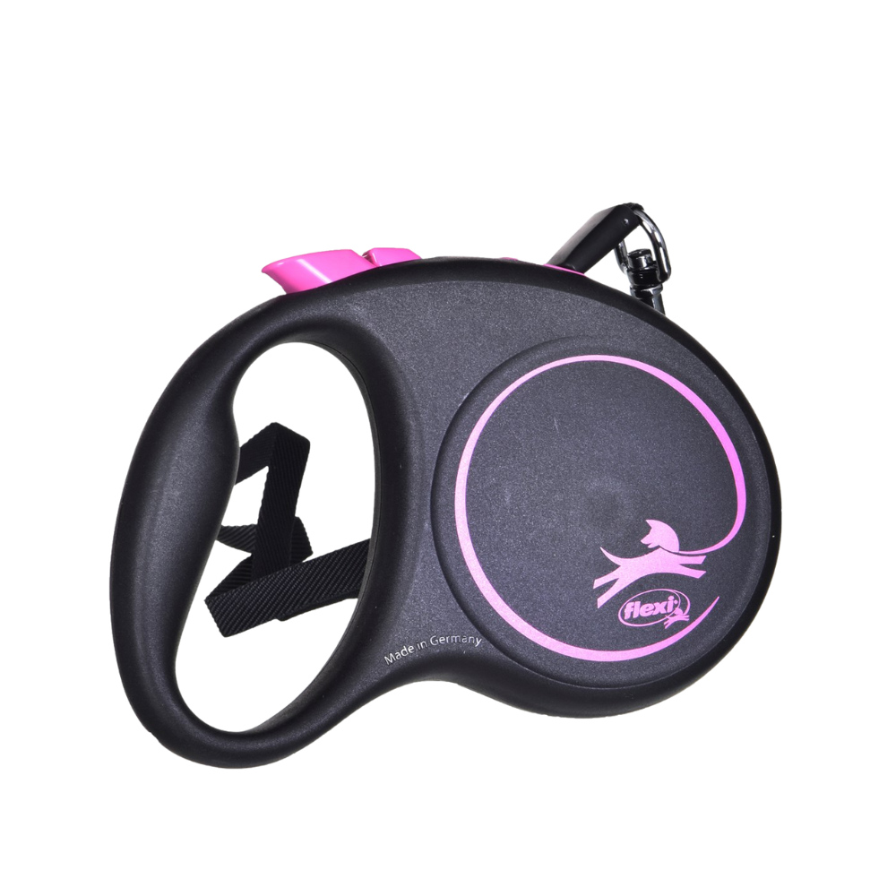 Flexi Black Design Dog Retractable Lead/ Tape/ Small/ 5m/ Black and Pink