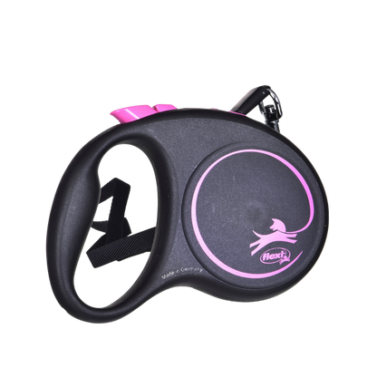 Flexi Black Design Dog Retractable Lead/ Tape/ Small/ 5m/ Black and Pink