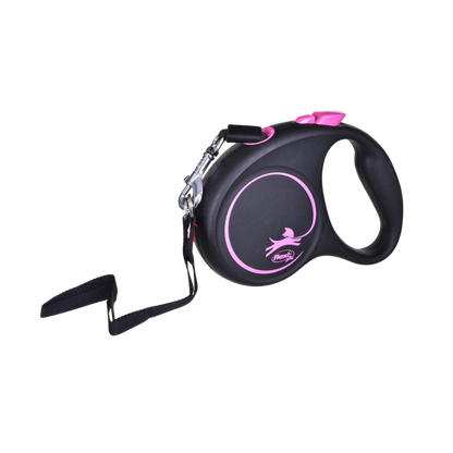 Flexi Black Design Dog Retractable Lead/ Tape/ Small/ 5m/ Black and Pink