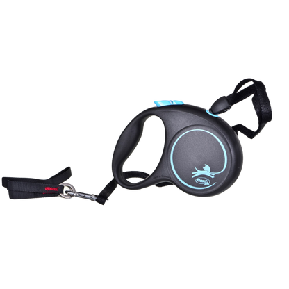 Flexi Black Design Dog Retractable Lead/ Tape/ Small/ 5m/ Black and Blue