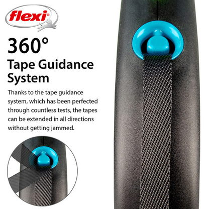 Flexi Black Design Dog Retractable Lead/ Tape/ Small/ 5m/ Black and Blue