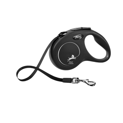 Flexi New Classic Dog Retractable Lead/ Tape/ Small/ 5m/ Black