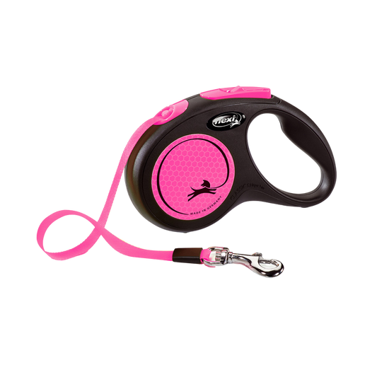 Flexi New Neon Dog Retractable Lead/ Tape/ Small/ 5m/ Pink