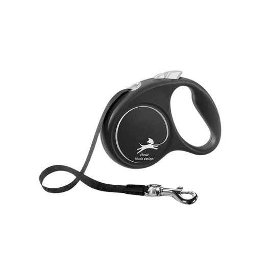 Flexi Black Design Dog Retractable Lead/ Tape/ Small/ 5m/ Black and Silver